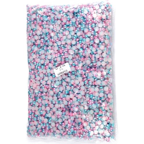 5000Pcs/Pack Nail Art Half 5mm Multicolored Pearls 3D Rhinestones Nail Tips Decoration