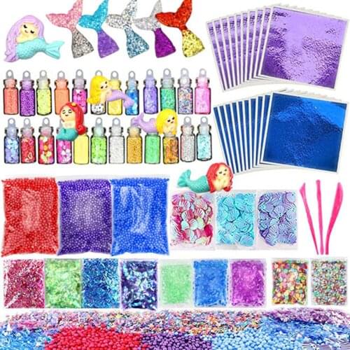 72PCS Slime Kit Mermaid DIY Making Fluffy Slime Complete Supplies KIT Slime Charms Glitter Jars