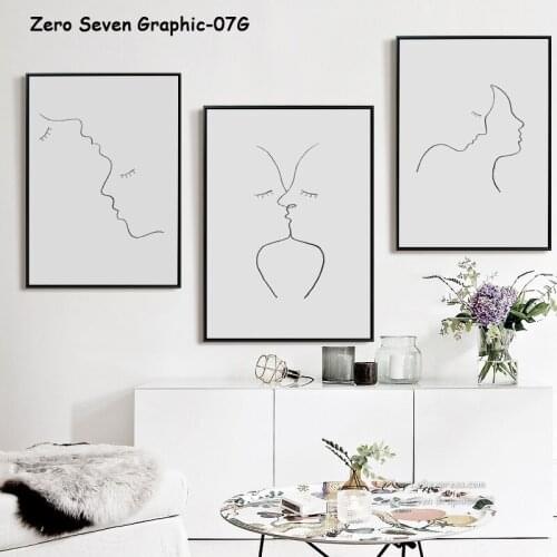 Abstract Decorative Pencil Drawing Line Kiss Canvas Painting Poster And Print Art Picture Wall Living Room Bedroom Home Decor