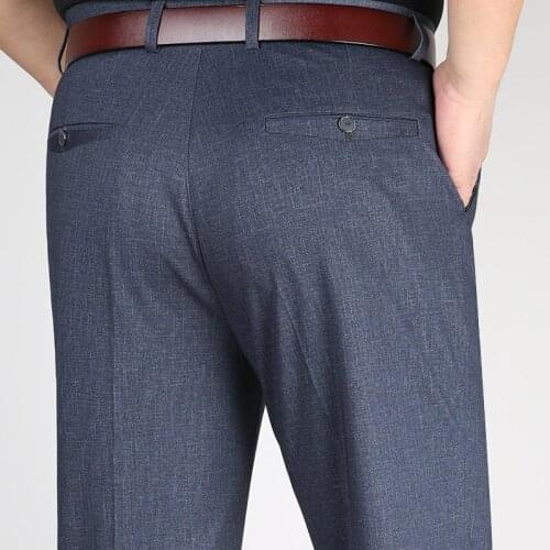 Spring Summer Thin Middle-aged Mens Business Casual Pants Straight Loose High Elastic Waist Dress Trousers Black Stretch pants