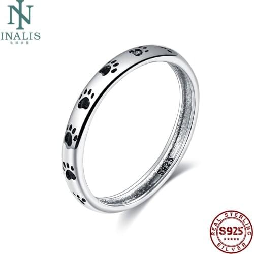 INALIS 925 Sterling Silver Stackable Cute Cat Footprints Finger Rings For Women Wedding Ring Fine Jewelry Valentines Day Gift