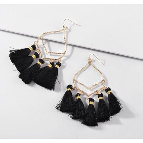 India Boho Piercing Jewelry For Women 2021 Silk Thread Tassel Simple Temperament Hanging Earrings Heart-Shaped Alloy Ornaments