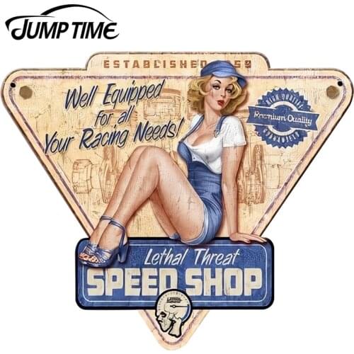 JumpTime 13cm x 11cm Car Styling Sexy Graphic Lethal Threat Speed Shop Pinup Girl JDM Vinyl Trunk Decal Car Stickers