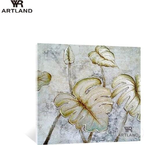 Hotel artwork painting texture leaf picture wall decor pure hand drawn canvas oil painting for living room bedroom Wholesale