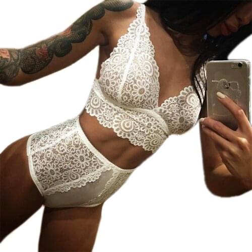 Transparent Lingerie Set Women Lace Straps Sleeveless Sexy Bra Set Seamless Embroidery Cami Pajama Set Bralette Women Brief Sets