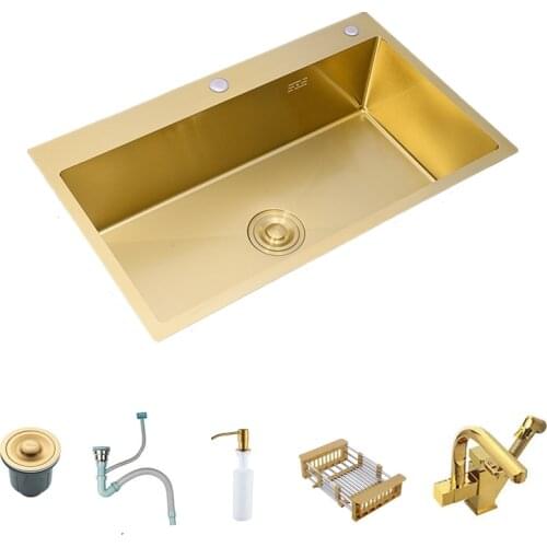Brushed Gold Kichen Sink 304 Stainless Steel Kitchen Sink Single Bowl Above Counter or Udermount Thickness Kitchen Basin Sinks