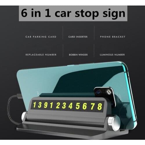 Mobile Phone seat car Temporary Parking Card Stop Sign Creative Parking Signs Car Number Plate 6 in 1 Temporary Stop Sign