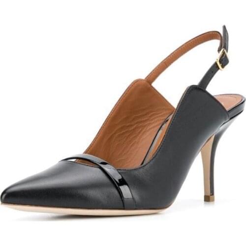 Fashion European Slingback Stiletto Heeled Shoes Dress Leather Match Everything Black White Pumps Ladies Party Dress Shoes
