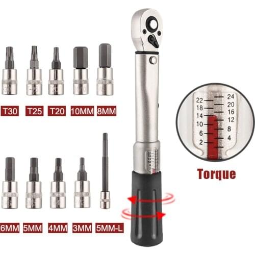 Bicycle Repair Tools Kits Bike Hand Torque Wrench Allen Key Tool Socket Spanner Set 1/4'' Torque Fix Set 2-24 NM Cycling Tools