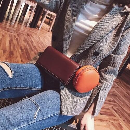 Detachable New Square Bag+Round Womens Waist Bag 2pcs Chest Bag Fashion Hit Color Chain High Quality Leather Belt Bag