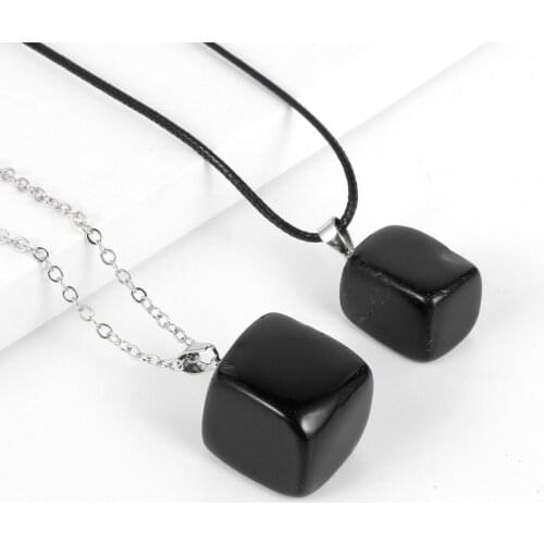 Men Women Obsidian Irregular Statement Pendant Necklace Jewelry Black Natural Stone Waxed Cord Adjustable Clavicle Chain Choker