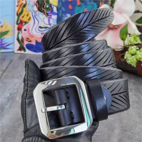 Stainless Steel Belt Buckle Hand Carving Desiger Luxury Belt Ceinture Think Leather Belt Men Vintage Waist Mens Belt SBT0014
