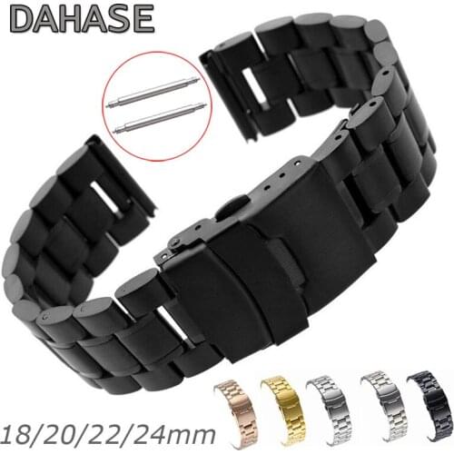18mm 20mm 22mm 24mm Watch Band Replacement Watch Strap Bracelet 5Rows Stainless Steel Band Double Lock Buckle Wristbelt w Pins
