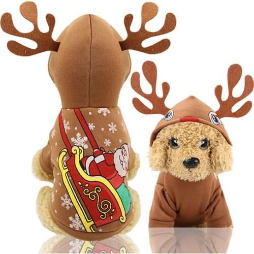 Pet Dog Christmas Elk Costume Clothes Winter Warm Plush Thickening Christmas Cotton Coat Jackets Puppy Outfit