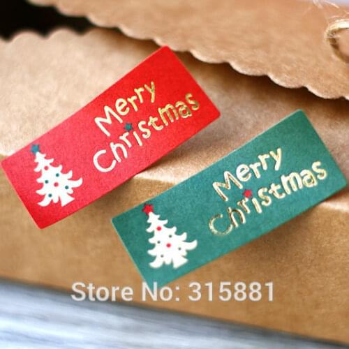 Merry Christmas Gift Wrapping sticker,Red green Christmas tree Stickers ,Christmas decorations Stickers 500pcs/lot