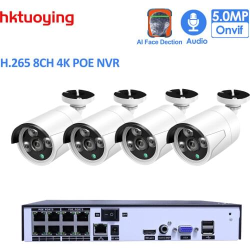 H.265+ 8CH 5MP POE Security Camera System Kit Audio Record Rj45 5MPIP Camera Outdoor Waterproof CCTV Video Surveillance NVR Set
