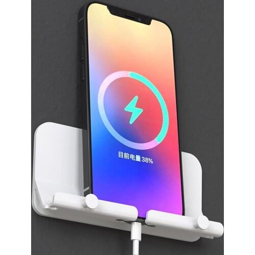 Storage Rack Multi-purpose Strong Adhesiveness Wall Mounted Phone Storage Stand with Dual Hanger Eco-friendly Durable for Home