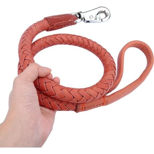 Heavy Duty Dog Leash Soft Braided Leather Dog Walking Lead Traffic Handle Plaited Leather Rope Dog Leash Holders