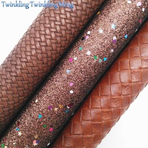 BROWN Glitter Fabirc, Faux Leather Fabric, Weaving Synthetic Leather Fabric Sheets For Bow A4 21x29CM Twinkling Ming XM529