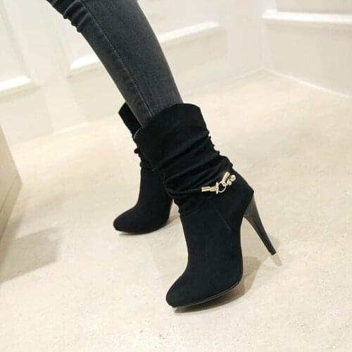Pointy Stiletto Heels New All-match Single Shoes and Velvet Snow Ankle Boots 17-13