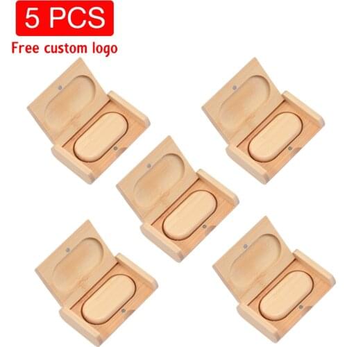 JASTER 5 PCS/LOT USB Flash Drive Wooden Box Pen drive Wood USB2.0 Free custom logo 32GB 64GB Memory Stick for Gift 4GB 8GB 16GB