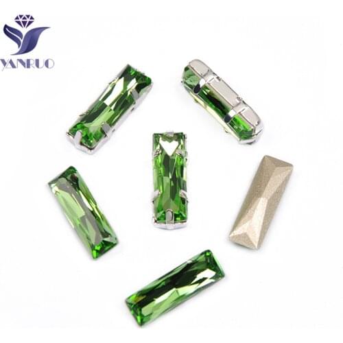 YANRUO 4547 Princess Baguette Peridot Sewn On Rhinestones Glass Stones And Crystal Crystals For Needlework Dress Decoration