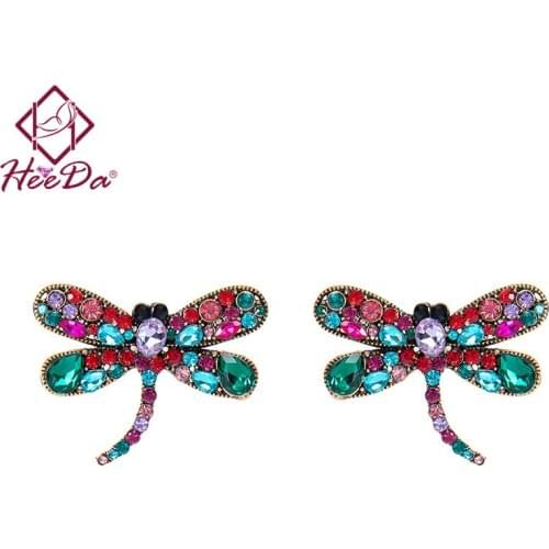 Womens Elegant Set Auger Animal Stud Earrings 2021 Korean Shiny Multi Rhinestone Dragonfly Ear Decoration Lady Fashion Jewelry