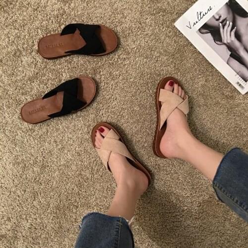 Womens shoes and slippers wear 2019 new summer cross belt holiday beach flats