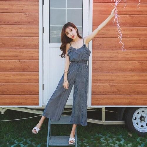 Bella philosophy Wonder 2020 new Jumpsuit Romper Lady Jumpsuit Wide Trousers Playsuit Female Summer Striped Print Ruffles Pants