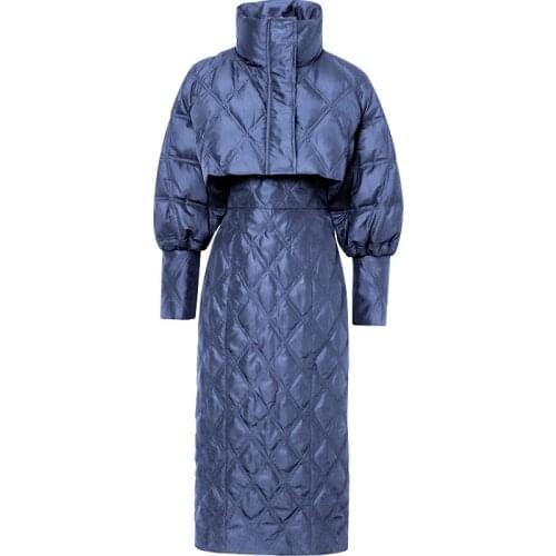 Fashion temperament elegant lantern sleeve white duck down jacket women short jacket down +down vest dress two piece sets