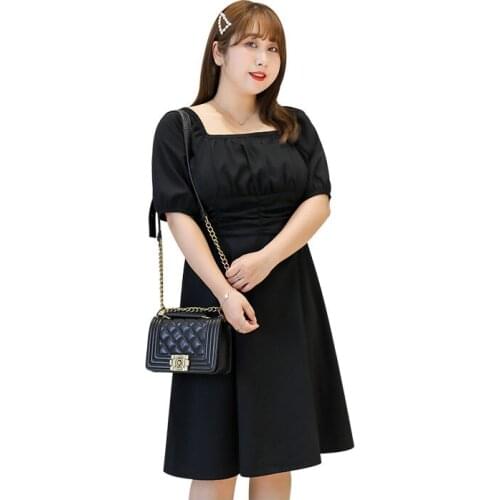 WomenS Summer Square Collar Solid Color Dress Plus Size Knee Length Casual Dress 100 Kg Can Be Worn