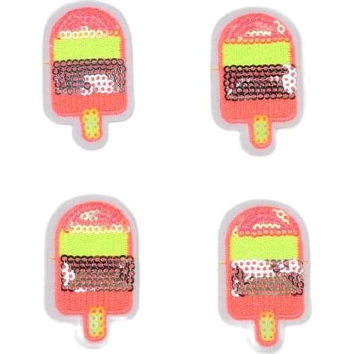 10pcs/lot Sequined Ice Cream Stickers Diy Iron On Sequined Patches Sewing Fabric Patch Cartoon Apparel Clothing Badge