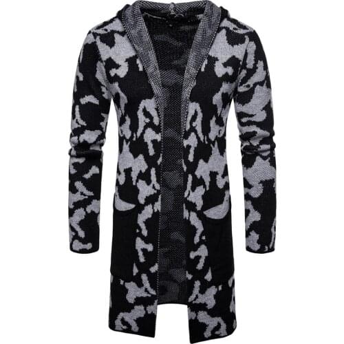 2018 autumn and winter mens sweater mens cardigan camouflage hooded sweater