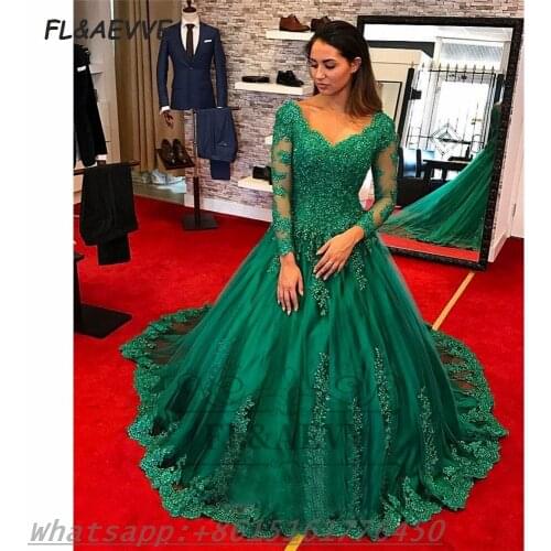2021 Mermaid Evening Dress Green V Neck Long Sleeves Lace Appliques South African Floor Length Black Girls Evening Party Gowns