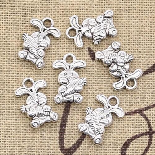 50pcs Charms Rabbit With Carrot 15x10mm Antique Antique Silver Color Pendants Making DIY Handmade Tibetan Silver Jewelry