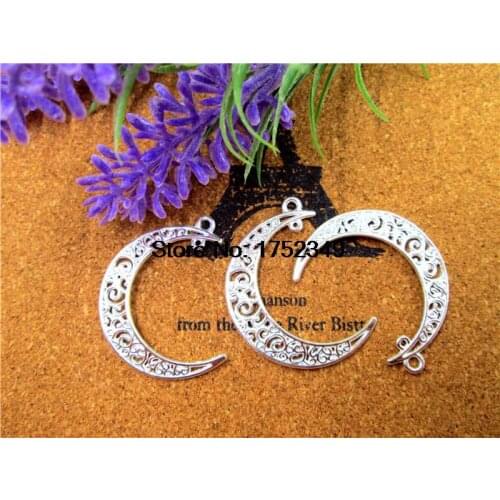 75pcs Silver Plated Hollow Crescent Moon Charms Pendant Jewelry Supplies Connector Link Drops 39*9mm