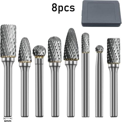 8pcs/set Tungsten Steel Rotary File 6mm Shank Carbide Milling Cutter CNC Tool Grinders Accessories Woodworking Polishing Tool