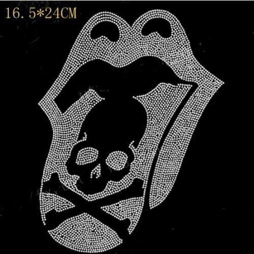Free Shipping Shiny skull hot fix rhinestone Heat transfer design rhinestone motif Embellishment for garment