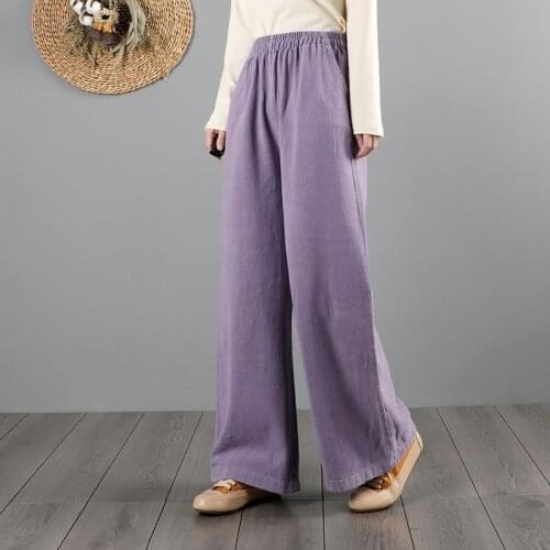 Autumn Cotton Linen Fashion Women Wide-Leg Pants New Casual Retro Solid Color Loose Long Chinese Trousers Streetwear Pants 12419