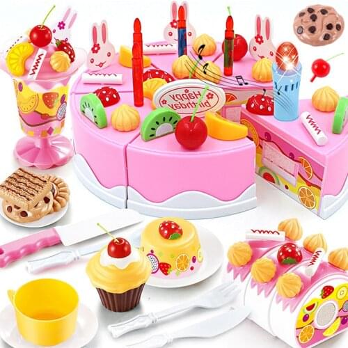 DIY Cake New 76PCS Birthday Kitchen Set Food Pretend Play Cutting Fruit Educational Toys Toy Gift Cocina De Juguete For Baby Kid