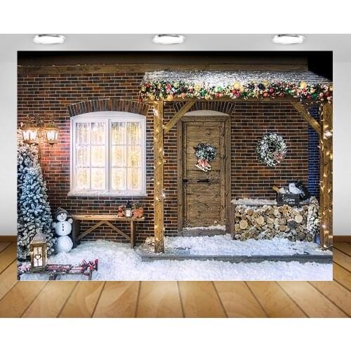 Winter Christmas Photo Background Winter Family Party Photocall Backdrop Wood House Snow Window Photography Background for Photo