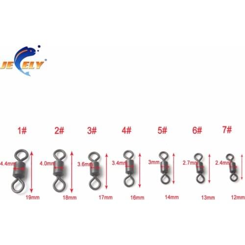 Jeely 50pcs Fishing Snap Long Body Rolling Swivel 1# 2# 3# 4# 5# 6# 7# Carp Terminal Tackle