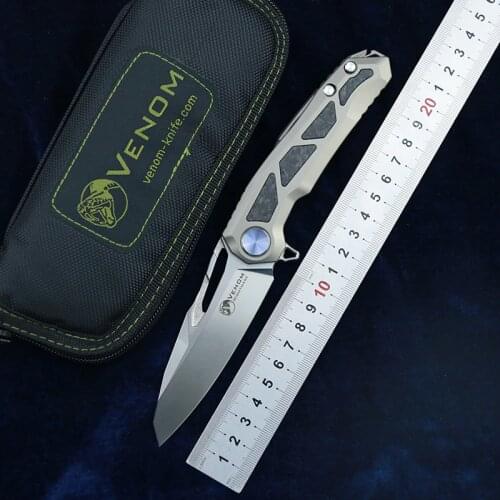 Kevin John VENOM Nightmare model M390 Blade Titanium handle with carbon fiber gift collection camping hunting EDC outdoor gear