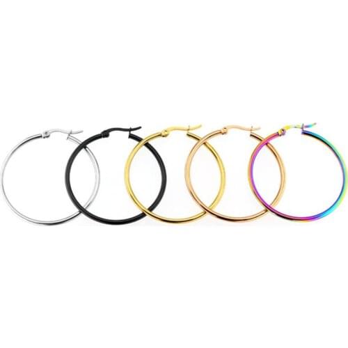1pair Stainless Steel Hoop Earring Circle 10 15 20 25 30 75mm Round Gold Earring Fashion Lead Nickel Free Small Jewelry Party