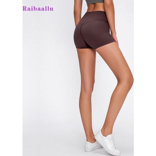 Raibaallu Female Yoga shorts Pants yarn splicing Soft Naked-Feel elastic tights stretch cropped buy one get one free