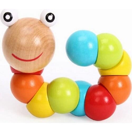 Cute Kids Twist-colored Insects Toys Wooden Educational Variety Twisting Toys Wooden Intelligence Baby DIY Block Toy Best Gifts