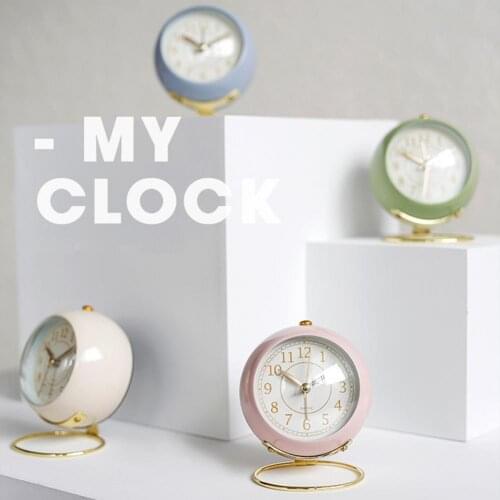 Mini Cute Desktop Metal Round Alarm Clock Night Light Home Bedroom Decoration