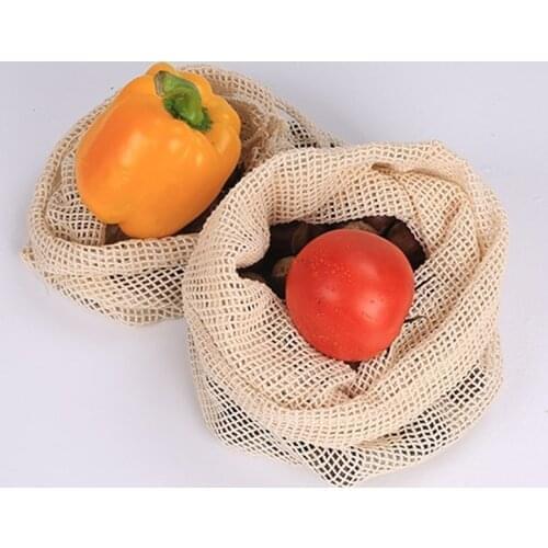 Dropship Reusable Cotton Vegetable Bags Home Kitchen Fruit And Vegetable Storage Mesh Bags With Drawstring Machine Washable