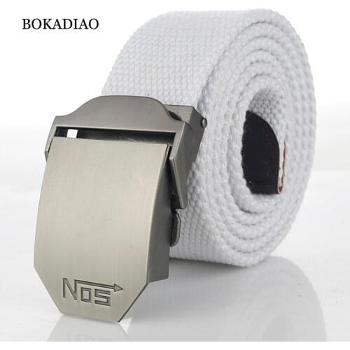 BOKADIAO Men&Women Military Canvas belt luxury Metal buckle jeans belt White Army tactical belts for women waistband strap male