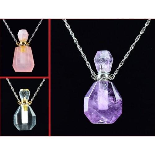Jade Crystal Chain Pendant Perfume Bottle 4 Colors for Choice Oval Shape All Match Fashion Accessories 37x20mm Natural Stone